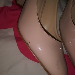 Nude Patten leather wedge heel shoes